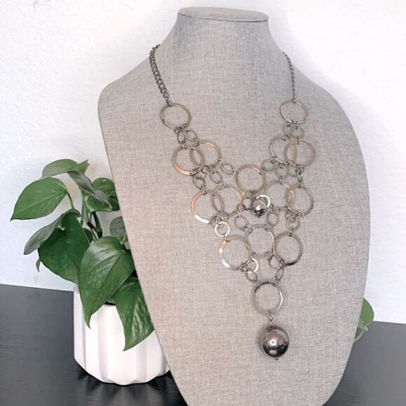 Long Metallic Circle Unique Statement Necklace - Picture 1 of 4